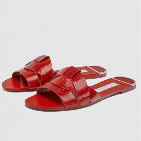 Red leather slides Clearance